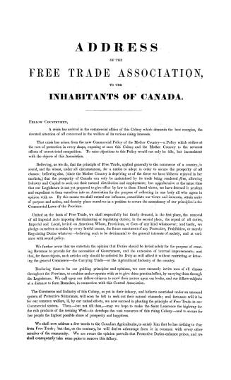 Address of the Free Trade Association to the inhabitants of Canada