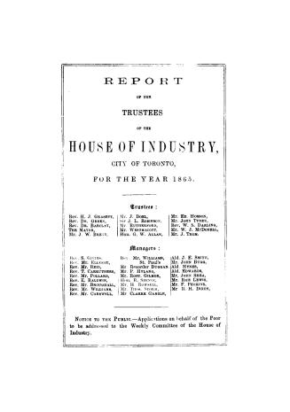 Report of the Trustees of the House of Industry, Toronto, for the year 1865.