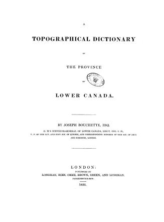 A topographical dictionary of the province of Lower Canada