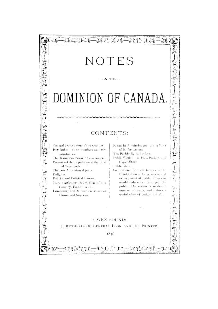 Notes on the Dominion of Canada