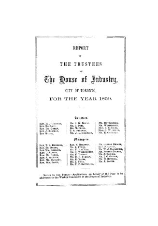 Report of the Trustees of the House of Industry, Toronto, for the year 1859.