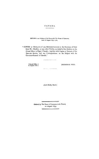 Canada, return to an address of the honourable the House of commons, dated 16 August, 1853, for ''copies or extracts of any representations to the Sec(...)