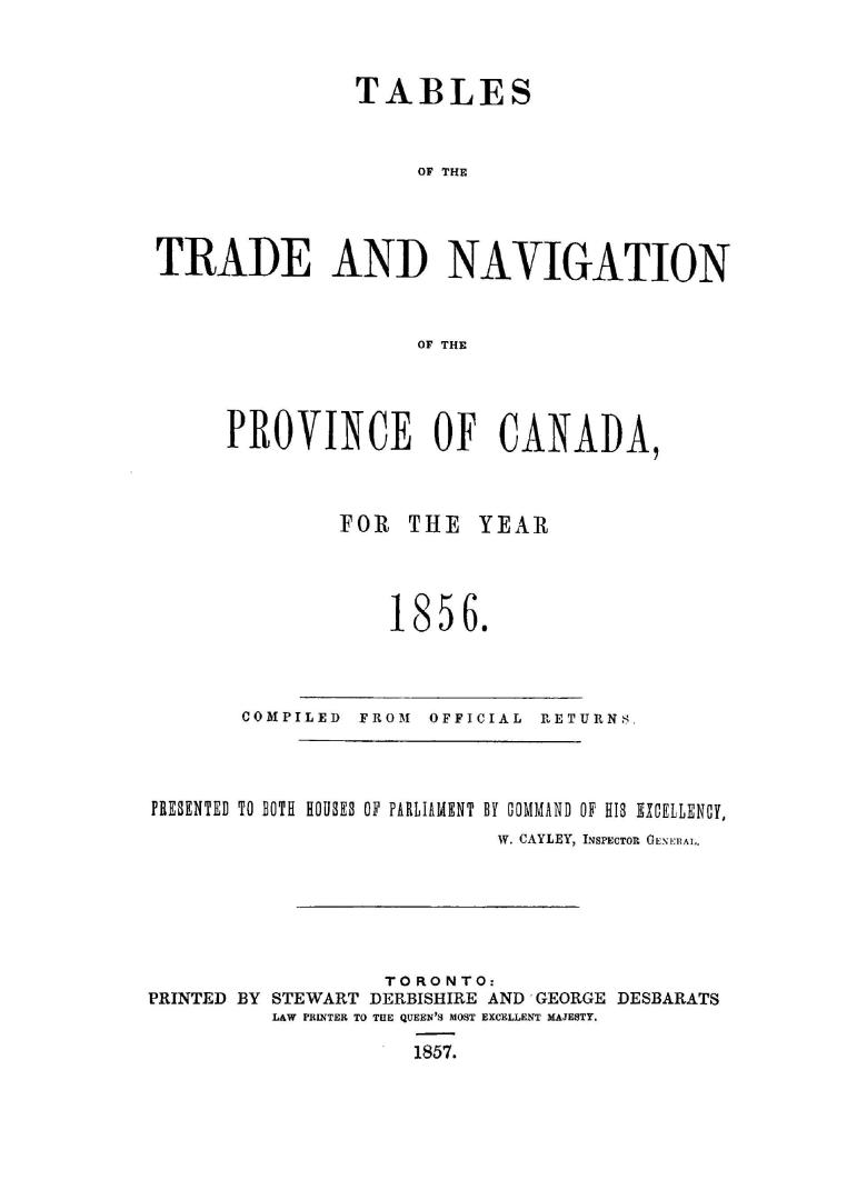 Tables of the trade and navigation of the Province of Canada for the year