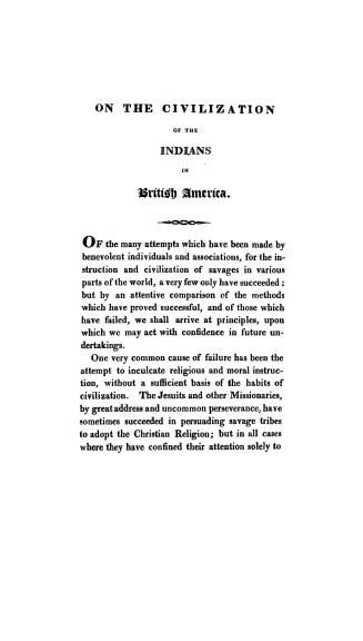On the civilization of the Indians in British America
