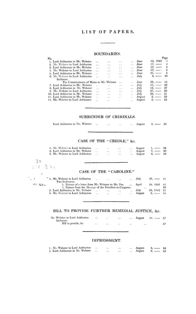 Papers relative to the special mission of Lord Ashburton to the United States of America in 1842