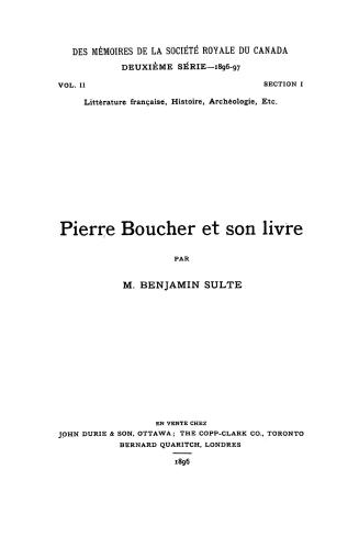 Pierre Boucher et son livre