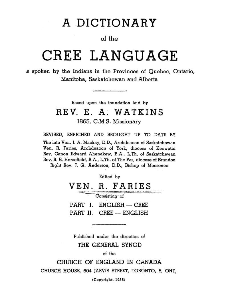 A dictionary of the Cree language