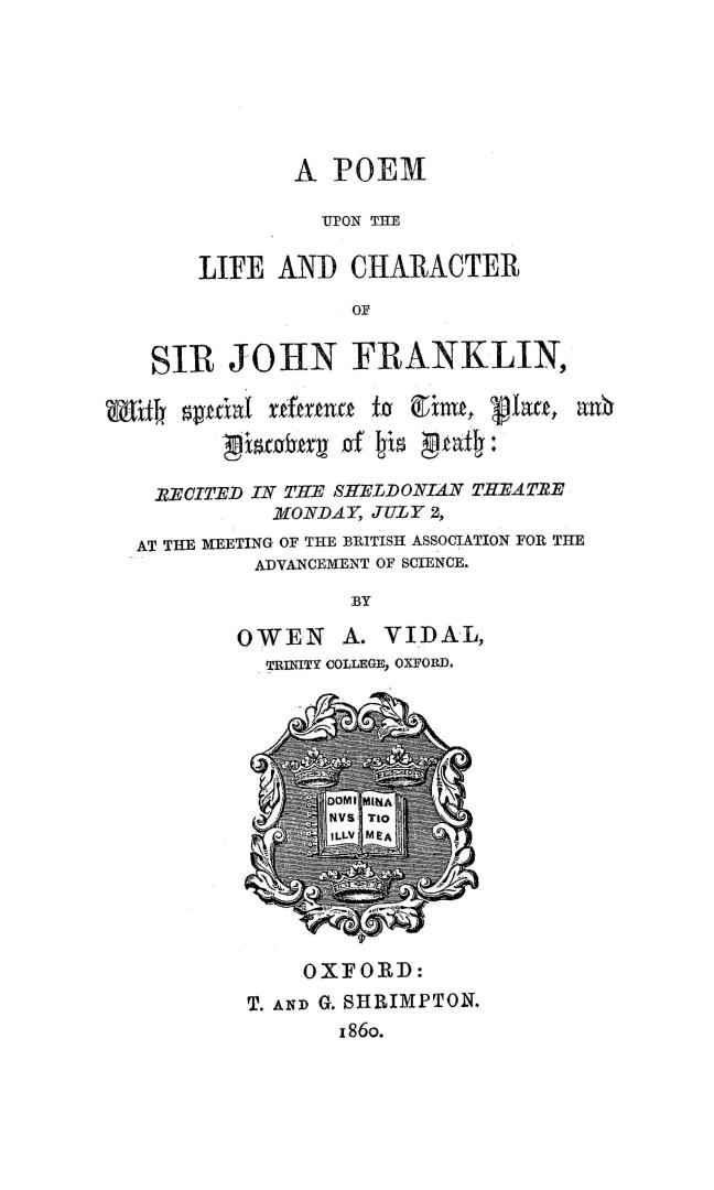A poem upon the life and character of Sir John Franklin