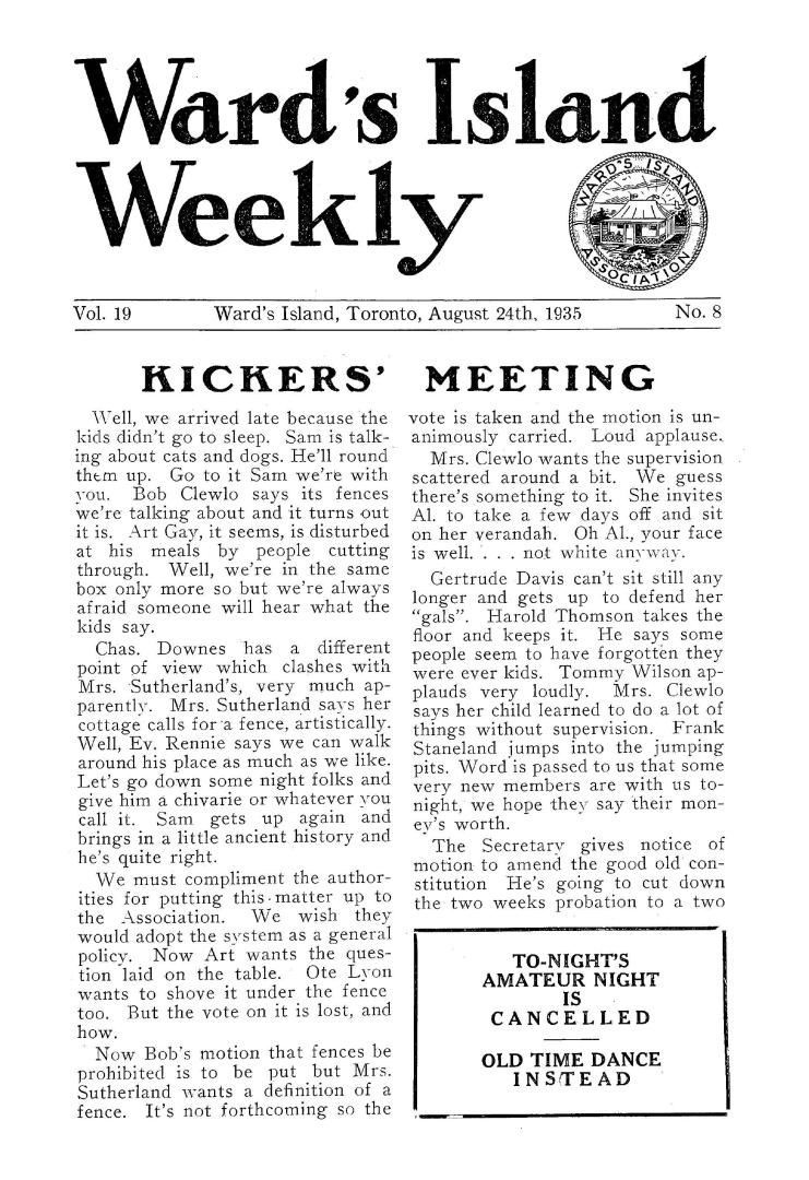 Ward's Island weekly, 1935-08-24