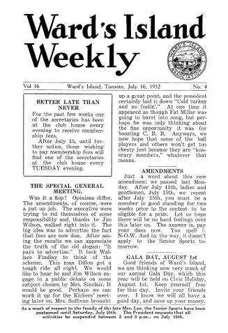 Ward's Island weekly, 1932-07-16