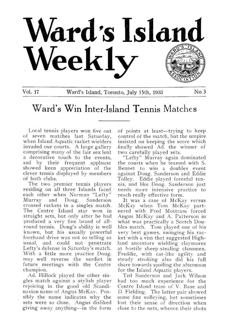 Ward's Island weekly, 1933-07-15