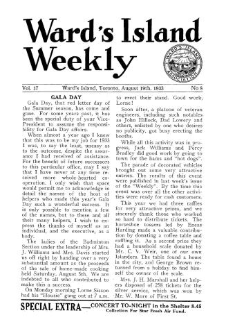 Ward's Island weekly, 1933-08-19