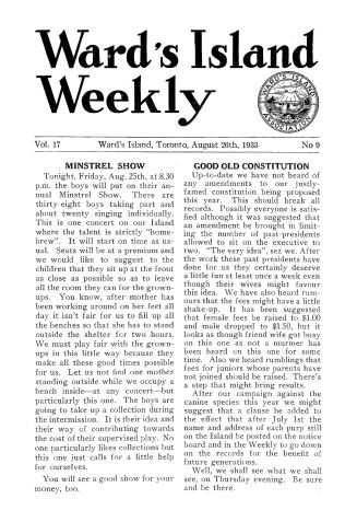 Ward's Island weekly, 1933-08-26