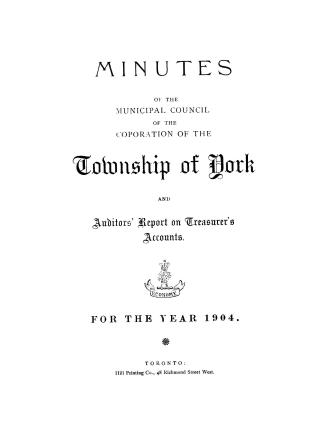 Image shows a cover page of the Minutes of the Municipal Council of the Corporation of the Town ...