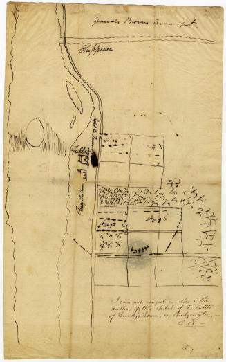 Pen and ink sketch of Lundy's Lane and district, showing General Brown's encampment, the 9th and 22nd regiments, Forsyth's house, and Mrs. Wilson's
