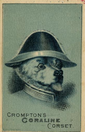 Illustration of a dog wearing a pith helmet and a a collar of a military uniform is visible. Th ...