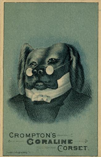 Illustration of a dog wearing little round eyeglasses, and a suit jacket with a fancy white col ...