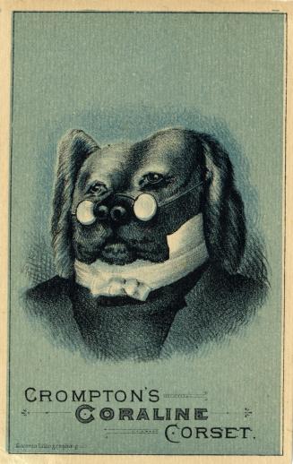 Illustration of a dog wearing little round eyeglasses, and a suit jacket with a fancy white col ...