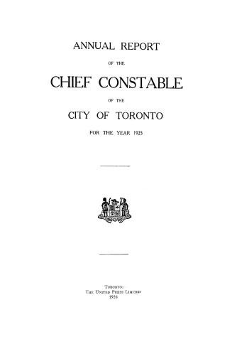 Annual report of the Toronto city constable 1925