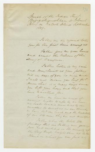 Speech of the Indian Chief Beyigishiqueshkam to Colonel Jarvis on Walpole Island September 1839