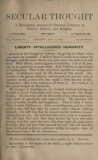 Secular thought, a monthly journal of rational criticism in politics, science and religion, 1907