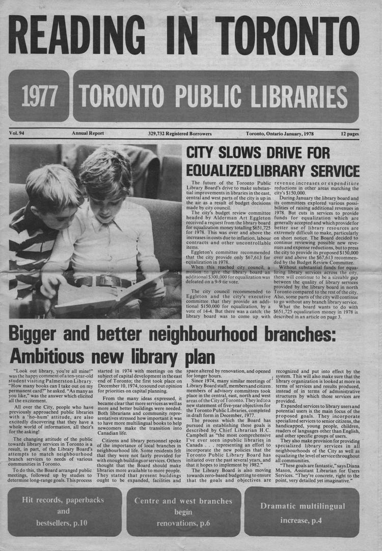 Toronto Public Library Board. Annual report 1977