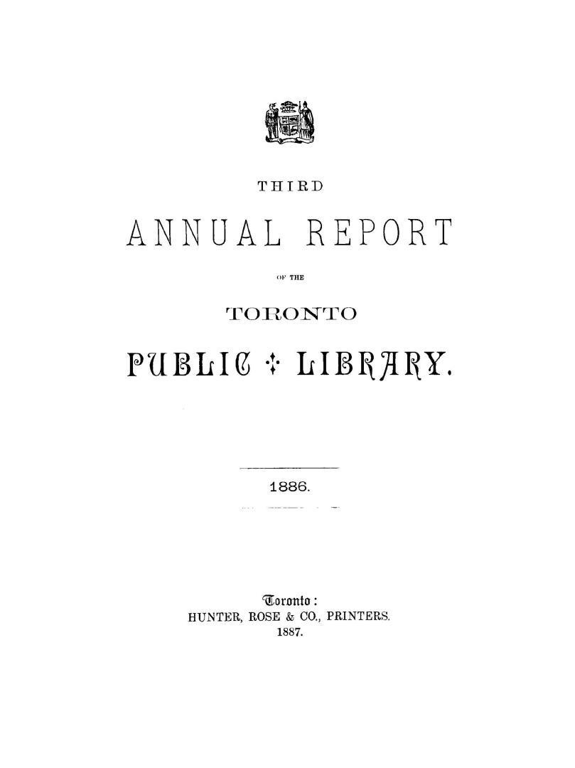 Toronto Public Library Board. Annual report 1886