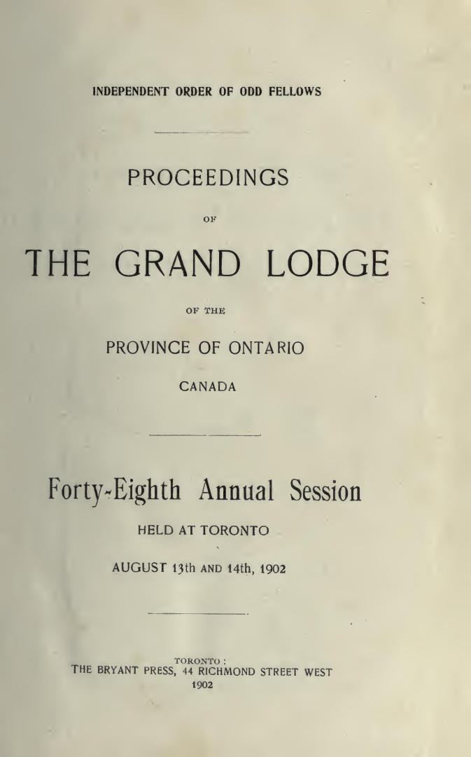 Proceedings of the Grand Lodge of the Province of Ontario, Canada