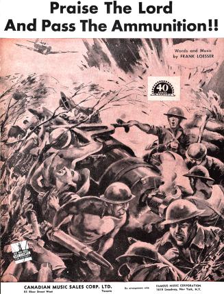 Cover features: title and composer information; drawing of soldiers under fire in an active bat ...