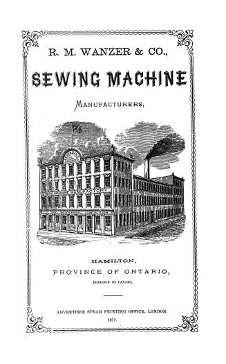 Cover has black and white illustration of sewing machine manufactory, framed with decorative bo ...