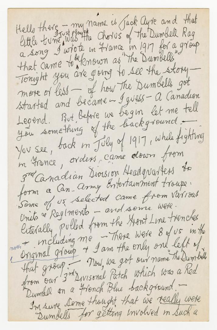 Manuscript of Ivor (Jack) Ayre's script presented on Camera Canada's June 16th, 1965 episode, " ...