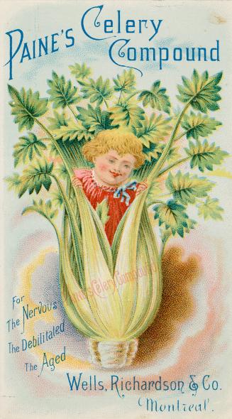Colour trade card advertisement depicting an illustration of a child inside a stock of lettuce. ...