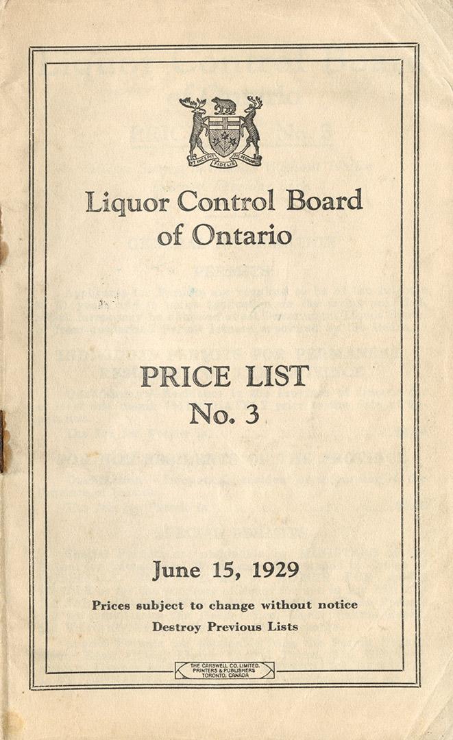 Liquor Control Board of Ontario price list no.3