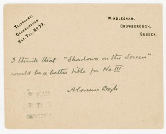 Manuscript postcard in Arthur Conan Doyle's handwriting. 