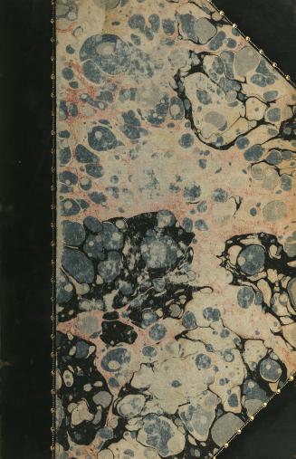 Cover has marbled paper design with leather bound spine and corners. No text or illustration
