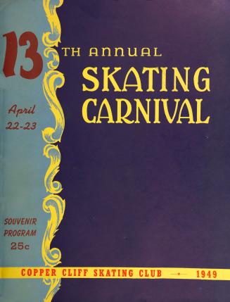 Blue cover with yellow lettering with design on left side. 