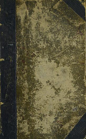 Book cover: worn, with leather spine and corners.