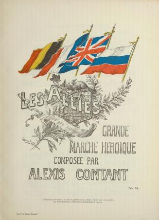 Cover features: title and composition information; background drawing of flags (blue, red, whit ...