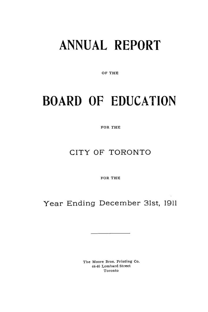 Annual report of the Public School Board of the city of Toronto for the year ending December 31, 1911