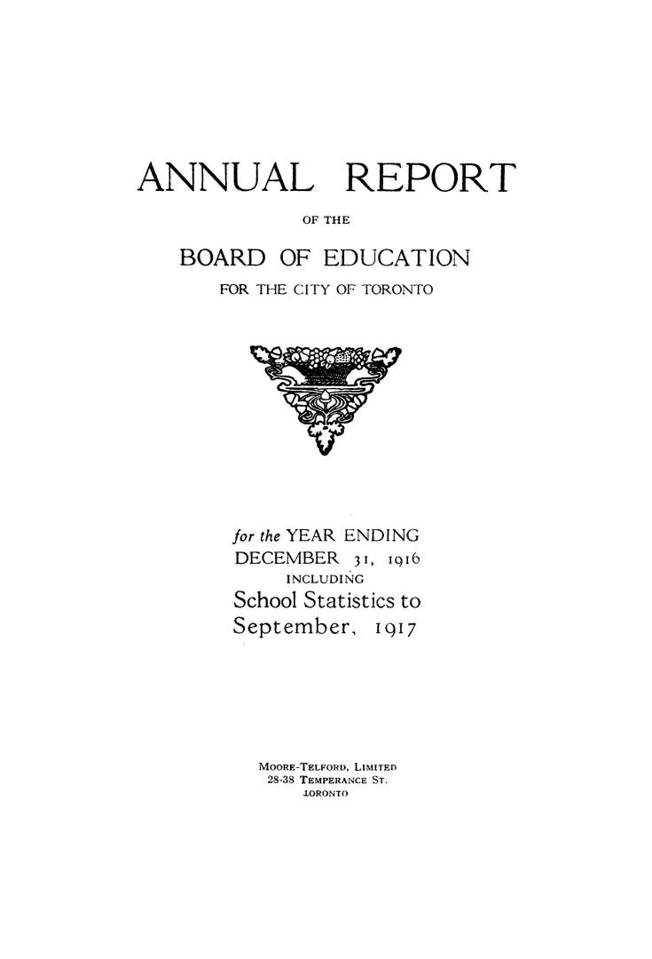 Annual report of the Public School Board of the city of Toronto for the year ending December 31, 1916