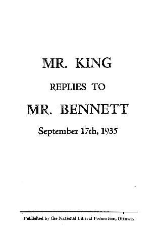 Mr. King replies to Mr. Bennett September 17th, 1935
