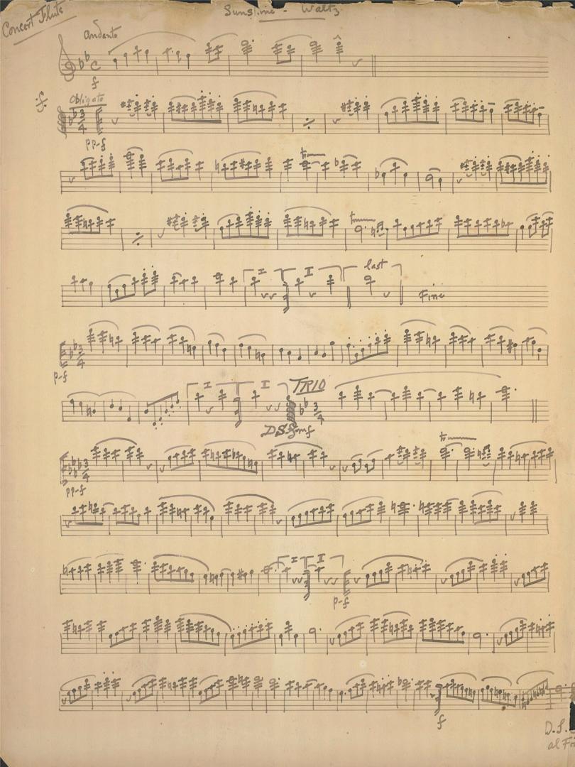 Holograph on staff paper of Sunshine waltz by Laidlaw Fletcher Addison