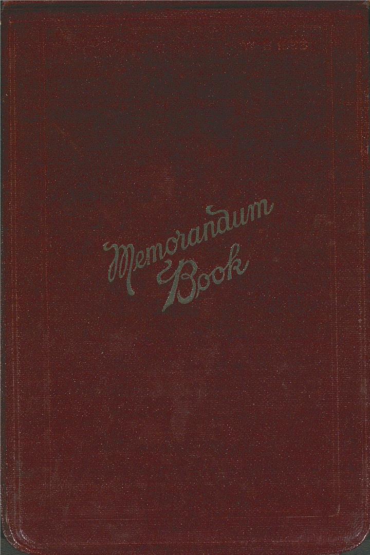 Maroon red cover with title "Memorandum book" in gold.