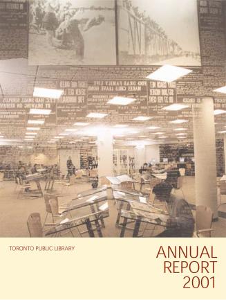 Colour photo on cover with title Toronto Public Library Annual Report.