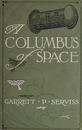 Book Cover: Green with images of spaceship and flying machine against a background of clouds. 