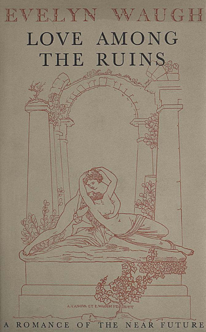 Book Cover: Red line art of two lovers embracing in front of ruins. Title and author.