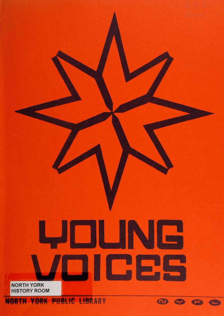 Orange cover with geometric star design in black and black lettering for title Young Voices. 