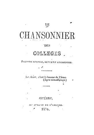 White book cover with title, Le Chansonnier des Colleges, in a black serif type face.
