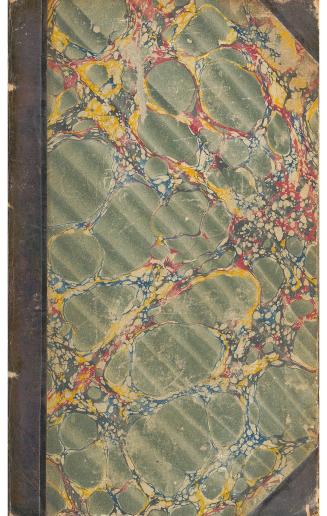 Leather spine with the gold ornaments and the title, hard marbled cover.