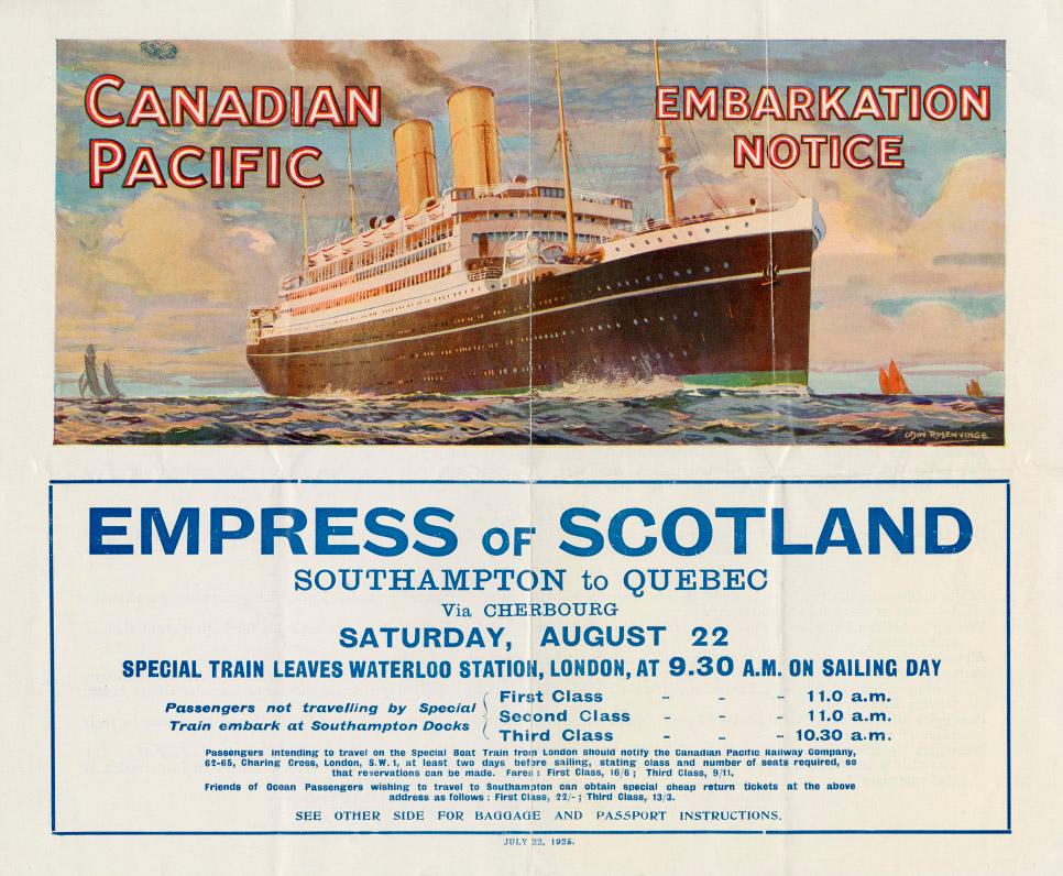 Canadian Pacific embarkation notice
